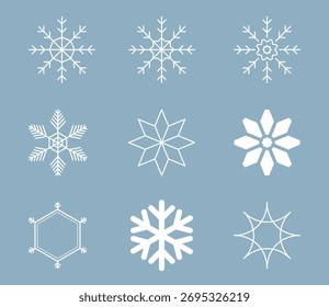 White snowflake icon illustration vector set