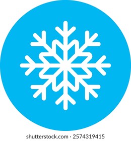 A white snowflake icon with intricate, symmetrical patterns sits centered on a soft light blue circular background. The pastel blue evokes a serene winter feel, with crisp contrast for a modern, festi