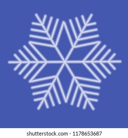 White snowflake icon isolated on blue sky background. Symbol of snow, holiday, cold weather, frost. Winter design element.