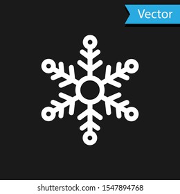 Weiße Schneeflocke Symbol einzeln auf schwarzem Hintergrund. Vektorgrafik