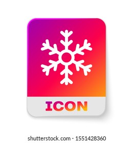White Snowflake icon isolated on white background. Rectangle color button. Vector Illustration