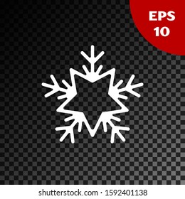 White Snowflake icon isolated on transparent dark background. Merry Christmas and Happy New Year.  Vector Illustration