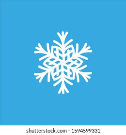 White snowflake icon isolated on blue sky background. Winter design element. EPS10