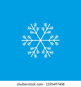 White snowflake icon isolated on blue sky background. Symbol of snow, holiday. EPS10