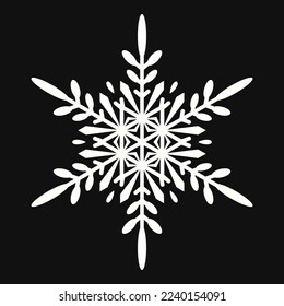 Weiße Schneeflocke Symbol einzeln auf schwarzem Hintergrund. Einfaches Design-Element für Winterferien, Neujahr, Weihnachtssymbol. Vektorgrafik. Elegantes grafisches Element. Stilvolles modernes Design