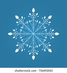 white snowflake icon isolated on blue background. flat vector illustration
