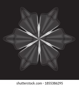 White snowflake icon on black background. Abstract stylized vector image