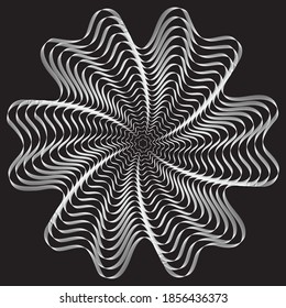 White snowflake icon on black background. Abstract stylized vector image