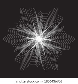 White snowflake icon on black background. Abstract stylized vector image