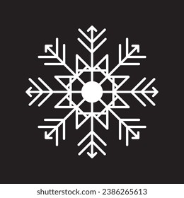 Icono de copo de nieve blanco sobre fondo negro. Gráficos vectoriales