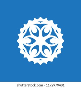 White snowflake icon on the blue background. Vector.