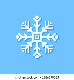White snowflake icon on blue background, Vector.