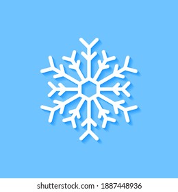 White snowflake icon on blue background, Vector.
