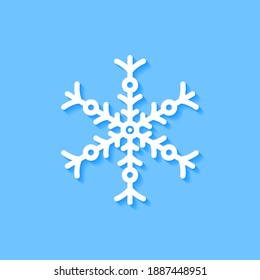 White snowflake icon on blue background, Vector.