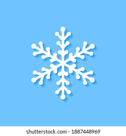 White snowflake icon on blue background, Vector.