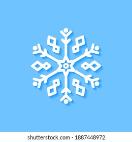 White snowflake icon on blue background, Vector.