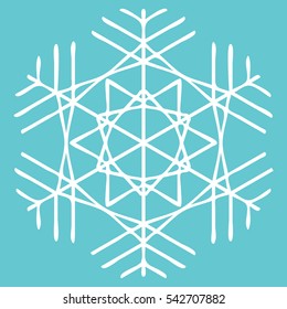 White snowflake icon on the blue background. Vector eps 10