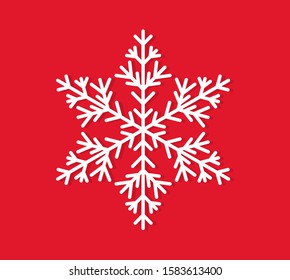 White snowflake icon on red background. Vector illustration.