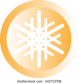 White snowflake icon. Snowflake- orange button. Vector eps 10