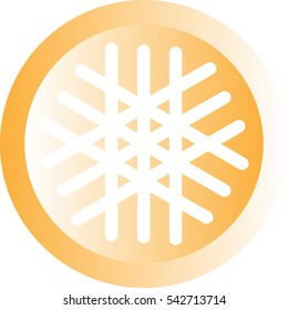 White snowflake icon. Snowflake- orange button. Vector eps 10