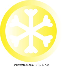 White snowflake icon. Snowflake - yellow button. Vector eps 10