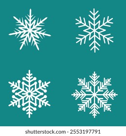 Ícones de flocos de neve brancos no fundo azul-turquesa