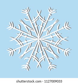 White snowflake isolated on a blue background. Vector illustration.