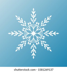 White snowflake isolated on blue background. Flat snow icon silhouette. New year theme.Vector illustration
