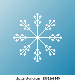 White snowflake isolated on blue background. Flat snow icon silhouette. New year theme.Vector illustration