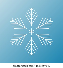 White snowflake isolated on blue background. Flat snow icon silhouette. New year theme.Vector illustration