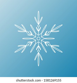 White snowflake isolated on blue background. Flat snow icon silhouette. New year theme.Vector illustration