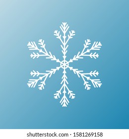 White snowflake isolated on blue background. Flat snow icon silhouette. New year theme.Vector illustration