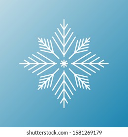 White snowflake isolated on blue background. Flat snow icon silhouette. New year theme.Vector illustration