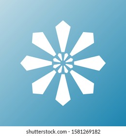 White snowflake isolated on blue background. Flat snow icon silhouette. New year theme.Vector illustration