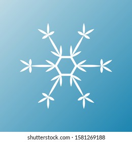 White snowflake isolated on blue background. Flat snow icon silhouette. New year theme.Vector illustration