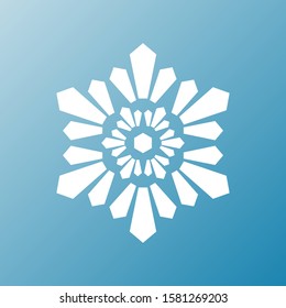 White snowflake isolated on blue background. Flat snow icon silhouette. New year theme.Vector illustration