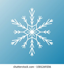 White snowflake isolated on blue background. Flat snow icon silhouette. New year theme.Vector illustration