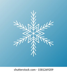 White snowflake isolated on blue background. Flat snow icon silhouette. New year theme.Vector illustration
