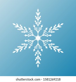 White snowflake isolated on blue background. Flat snow icon silhouette. New year theme.Vector illustration