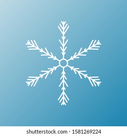White snowflake isolated on blue background. Flat snow icon silhouette. New year theme.Vector illustration