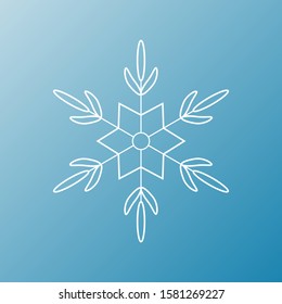 White snowflake isolated on blue background. Flat snow icon silhouette. New year theme.Vector illustration