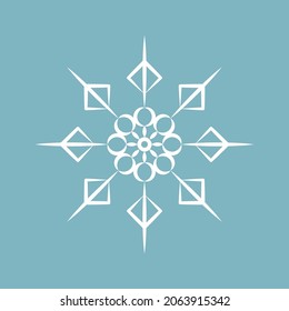 El copo de nieve blanco aislado en fondo azul. Decoración de celebraciones. Ilustración vectorial.
