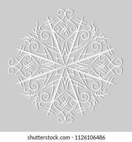 White snowflake isolated on a gray background. Vector illustration.