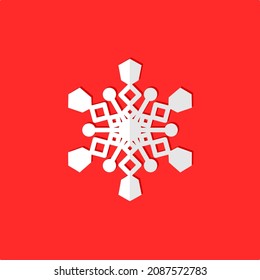 El copo de nieve blanco aislado en el fondo rojo. Ilustración del vector