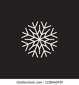 White snowflake linear icon. Winter symbol, isolated on dark gray background. Snow pictogram. Vector illustration for your design.