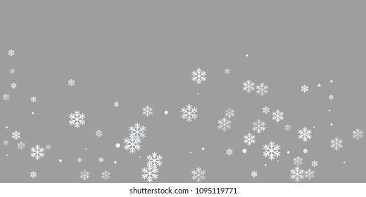 White snowflake macro vector illustration, snow flakes confetti magic scatter card. Winter Cristmas snow background. Flakes windy and flying winter trendy vector background.