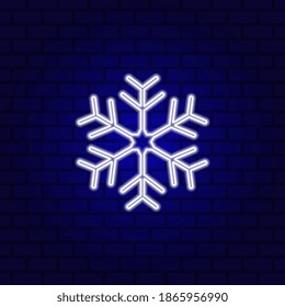 Signo de neón de copo de nieve blanco. Ilustración vectorial en estilo neón sobre el fondo de la pared.