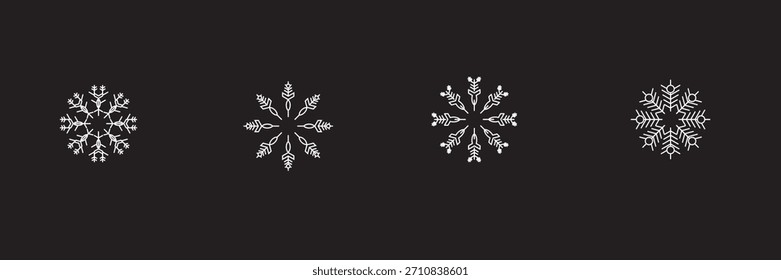 Copo de nieve blanco sobre un fondo negro. Colección aislada de copos de nieve. Fondo escarchado.