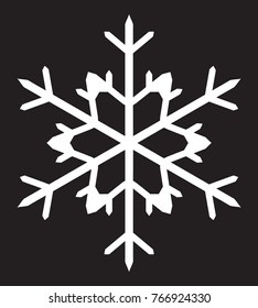 White snowflake on a black background. Isolated vector image.