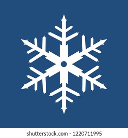 White snowflake on a blue background. Vector image. Design element for cards, banners, stands, posters. Winter pattern
